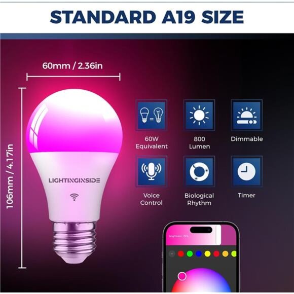 Smart Light Bulbs 60W Equivalent, WiFi Smart Bulb Compatible with Alexa/Google - Picture 2 of 7
